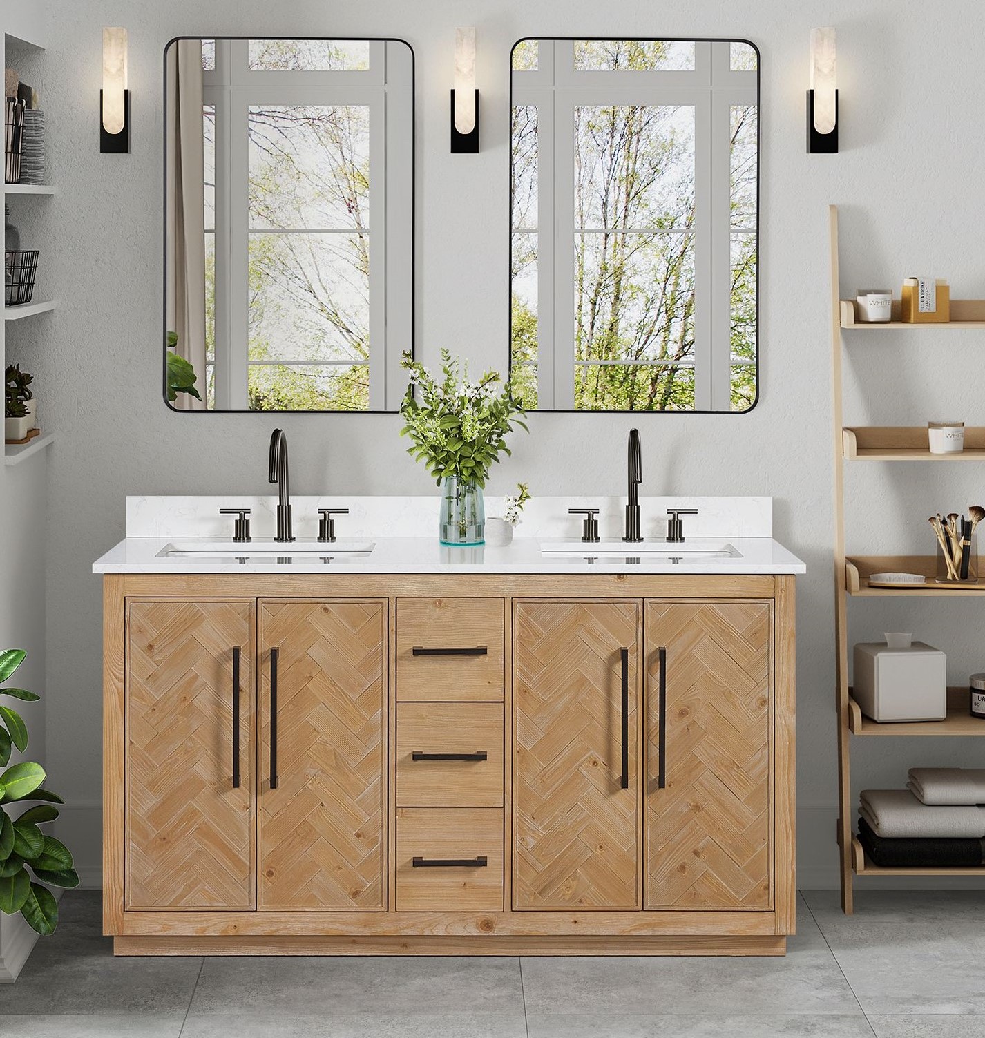 Issac Edwards 60" Double Bathroom Vanity in Weathered Fir with Grain